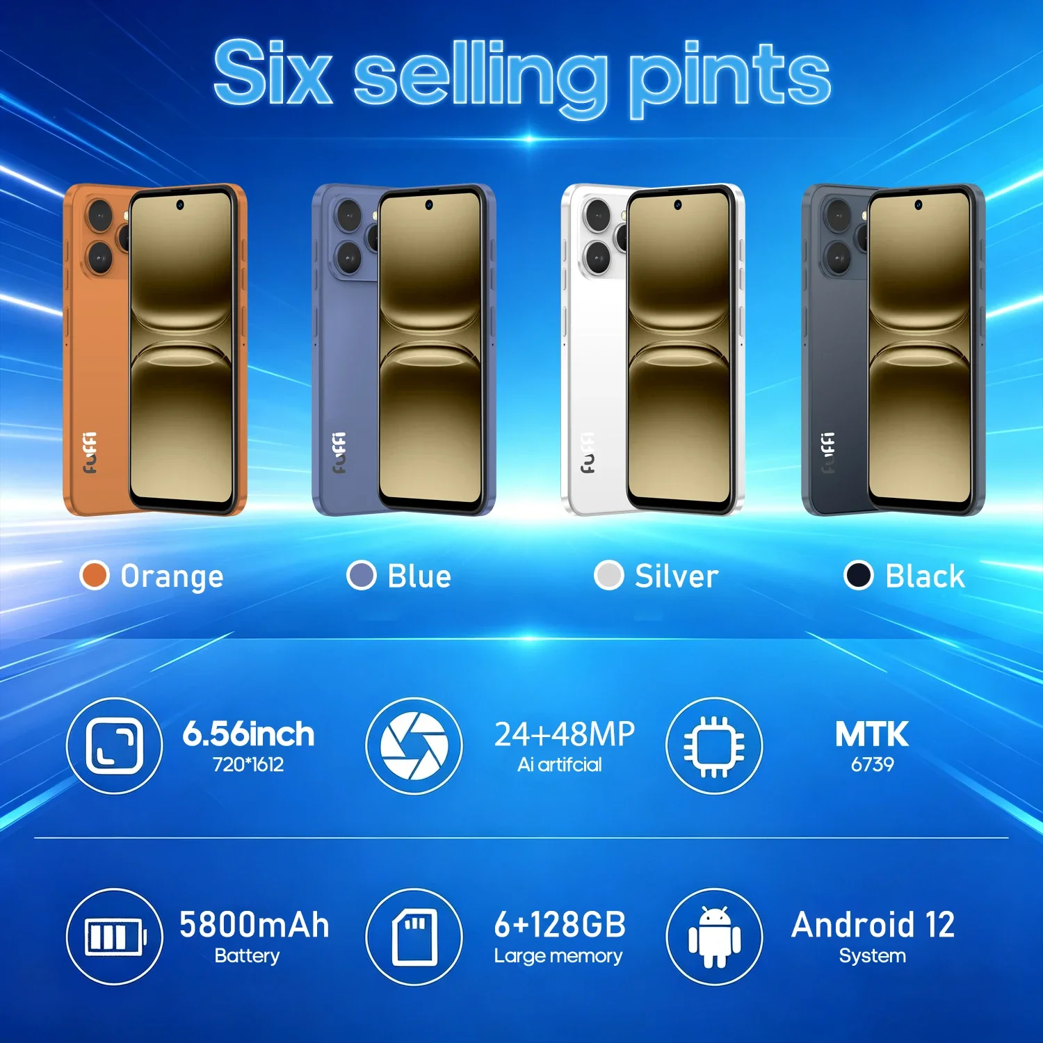 FUFFI M17 Pro Smartphone Android 8G RAM 512GB ROM 6.56 Inch Cellphone 720x1612HD 24+48MP 5800mAh Battery 4G Network Mobile Phone