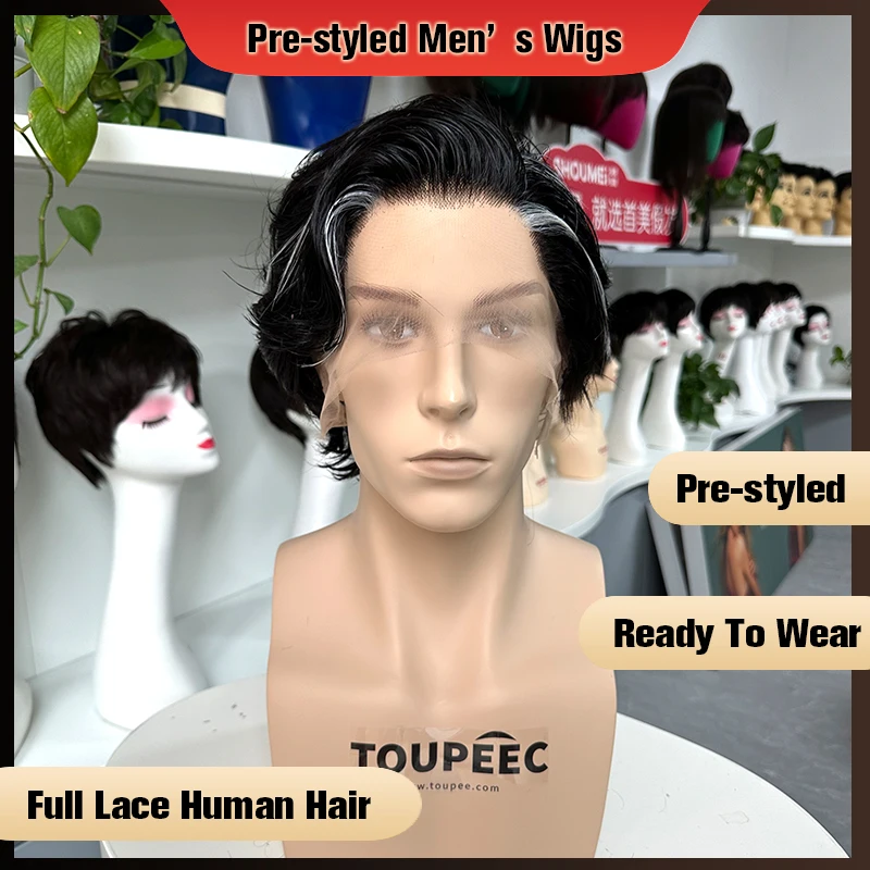 

Pre Styled Men's Wig Full Lace Human Hair Wigs For Men Fashion Cut 100% Human Hair Quality Male Wig Easy To Wear Full Lace Wig