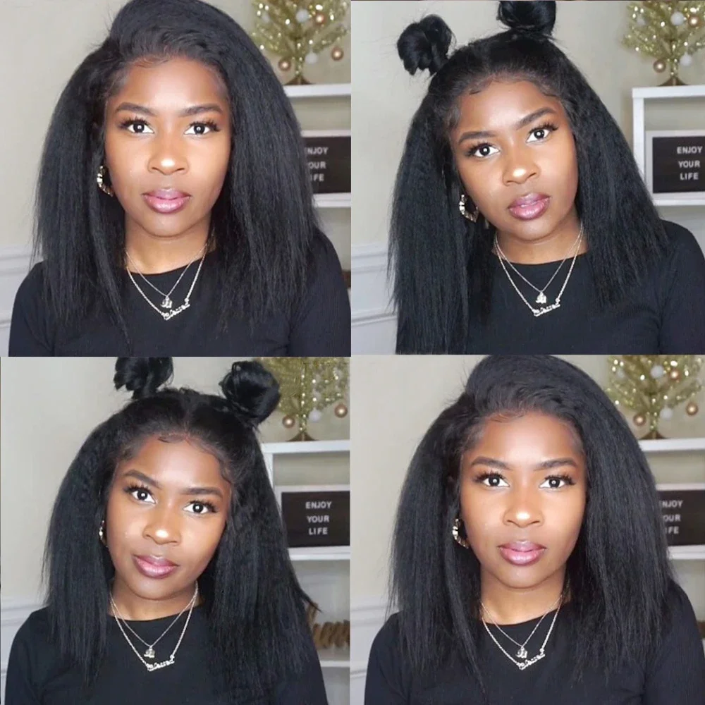 Wear Go Glueless Wig Kinky Straight Human Hair Wigs 6x4 HD Lace Closure Wig Pre Plucked Pre Cut Yaki Straight Human Hair Wigs image 4