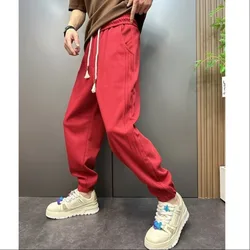 New Men Red Joggers Autumn Sweatpants Winter Drawstring Casual Pants Workout Running Cotton Sports Trousers Men Clothes
