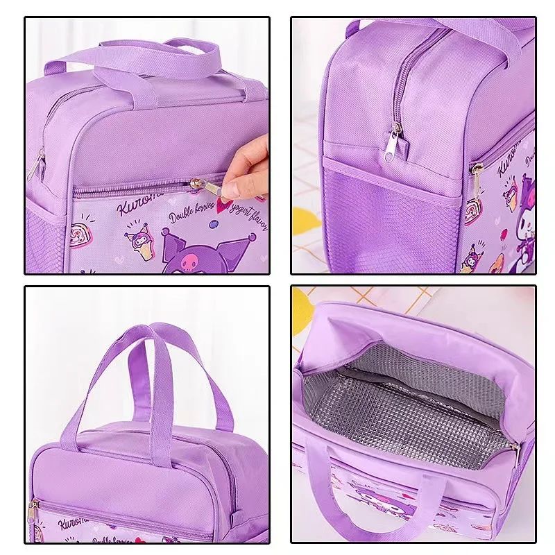 Cute Sanrio Kawaii Lunch Box Bag for Kids Cartoon My Melody Kuromi Insulated Bag Portable Food Storage Bag