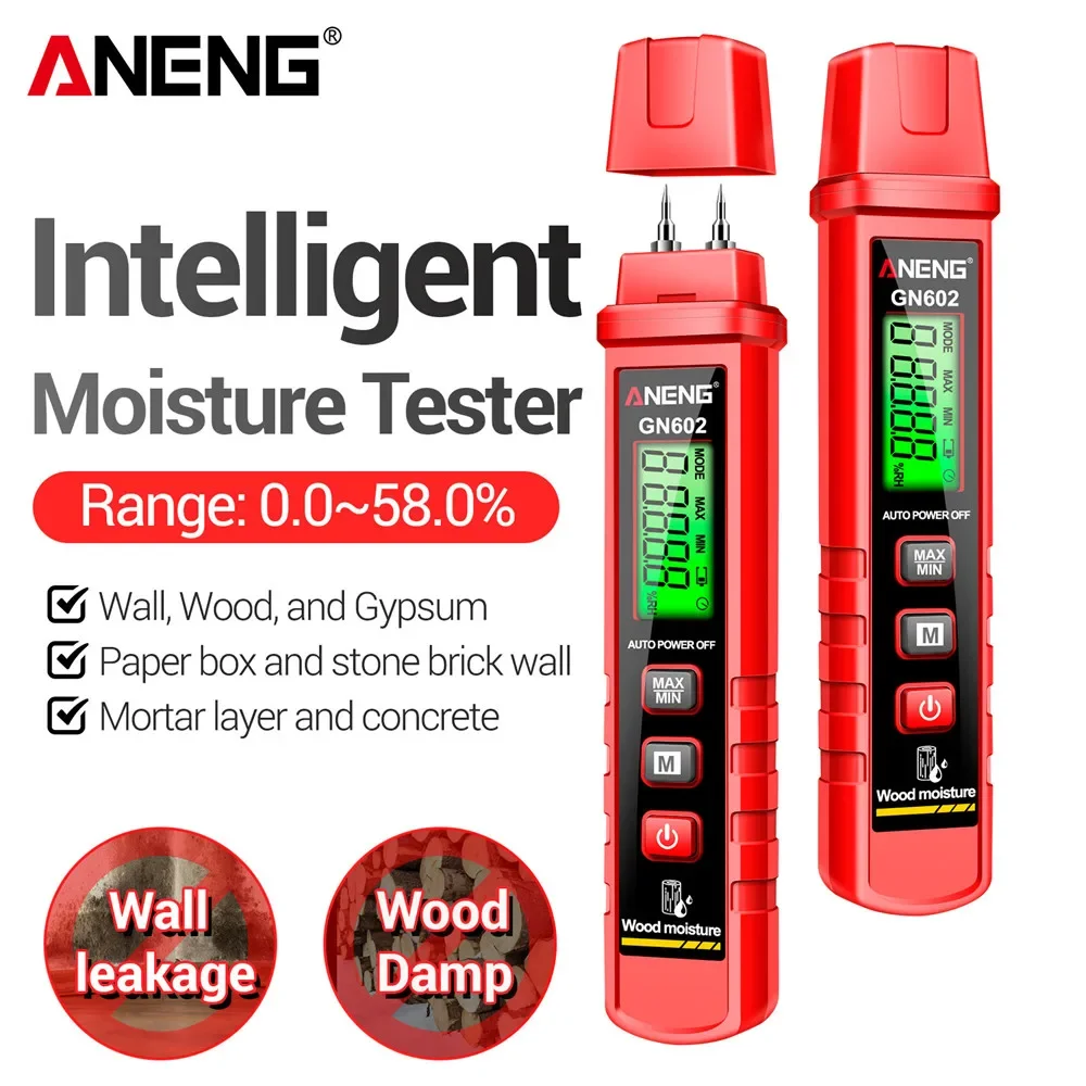 

ANENG GN602 Digital Moisture Meters Intelligent Tester Ambient Temp Humidity Test building Hygrometer Timber Damp Detector ﻿Tool