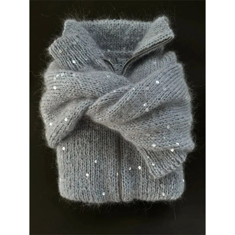 

Autumn and winter sequins fashion new cardigan knitted sweater women's versatile lazy style women's clothing gentle