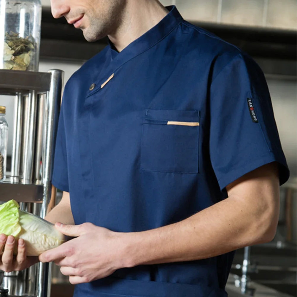 Unisex Chef-Uniform Keukenhotel Café Kok Werkkleding Korte Mouw Ademend Shirt Met Dubbele Rij Knopen Chef-Koks Tops Voor Heren