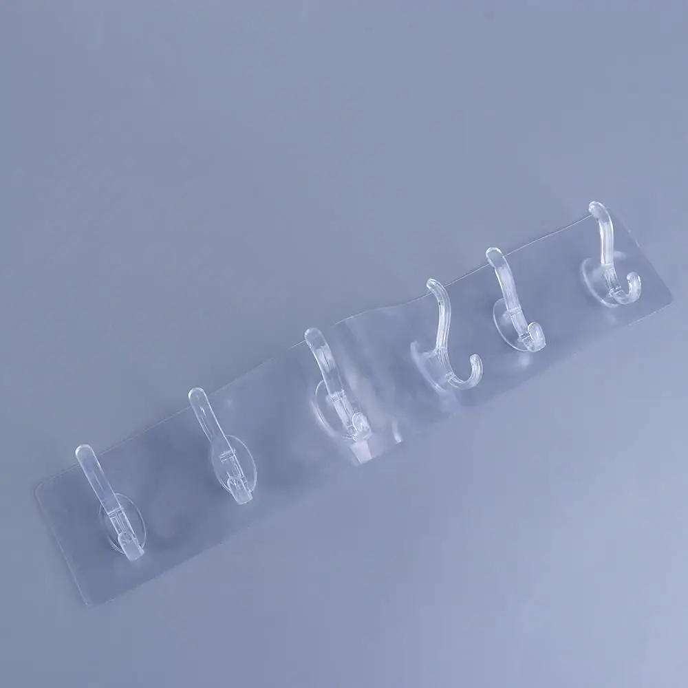 New Acrylic Wall Hanger Hook 1/3/5/6 Row Transparent Clothes Hook Punch Free Self Adhesive Multi-Purpose Hooks Bathroom