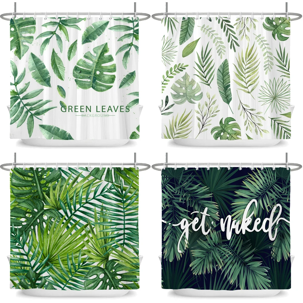 

Green Plant Leaf Vines Flowers Shower Curtain Nordic Minimalist Leaves Printed Fabric Bathroom Curtain with Hooks Bath Curtains