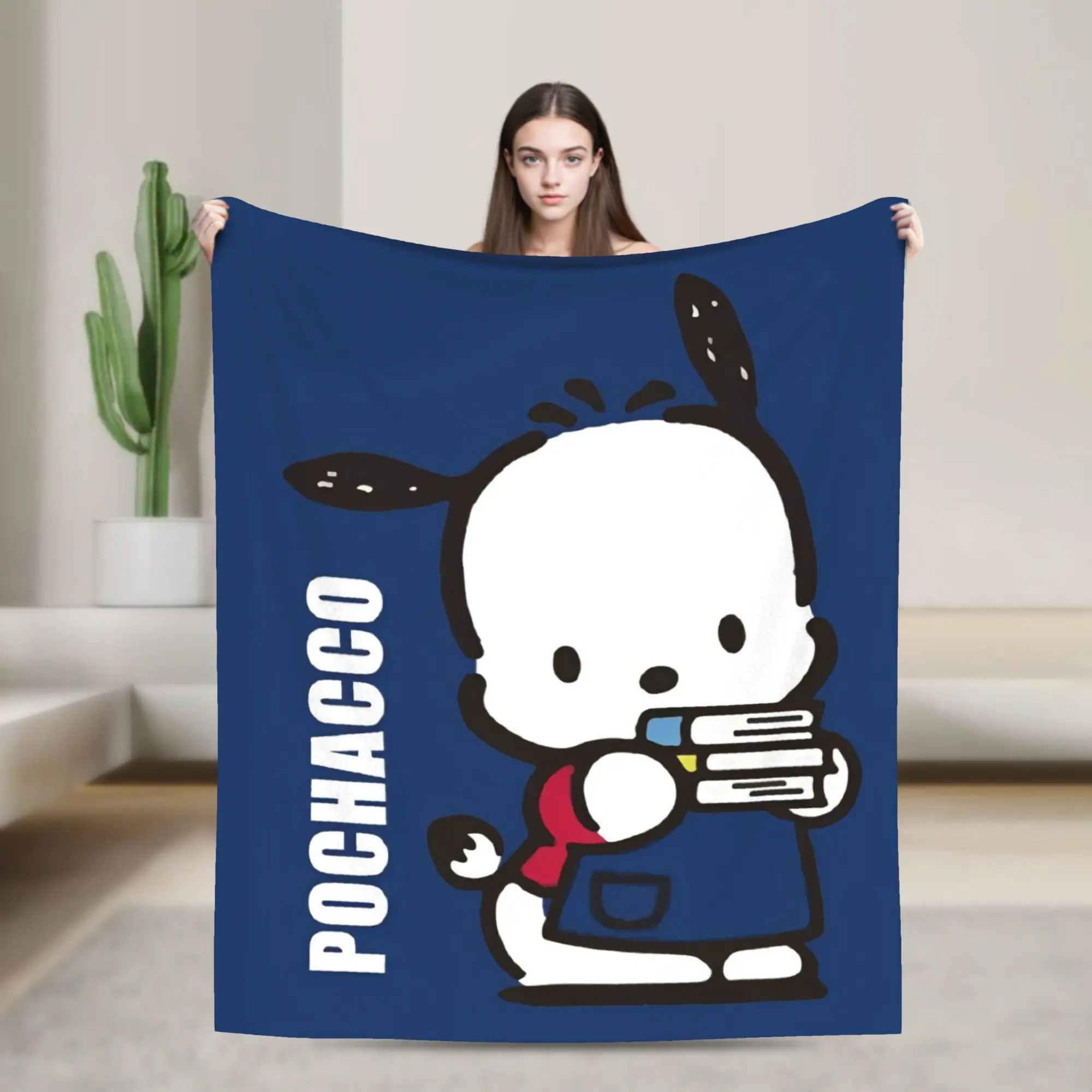 

Pochacco Books Pattern Knitted Blanket Flannel Cute Dog Warm Throw Blanket for Car Sofa Couch Bedspread