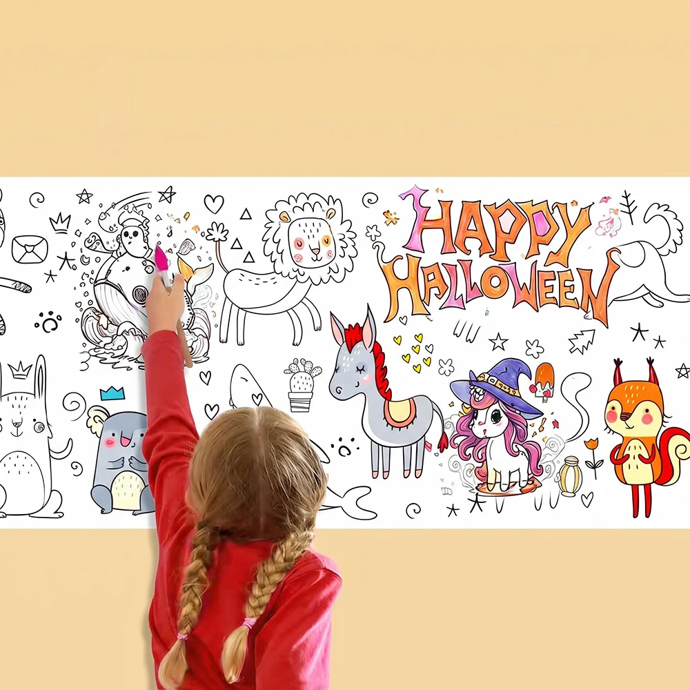 3m Long Graffiti Paper (Halloween Theme), extra-long drawing paper, graffiti scroll, can be cut, suitable for coloring and drawing, children's drawing kit, suitable for creative graffiti and drawing for ages 3 and up - New Year's gift, Halloween and Christmas gift.
