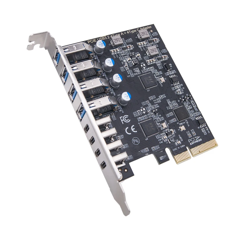 Tarjeta de expansión USB3.2 Gen2 de 10Gbps PCI-E a 4 puertos tipo C + adaptador tipo A de 8 puertos multiplicador de concentrador USB para PC de escritorio