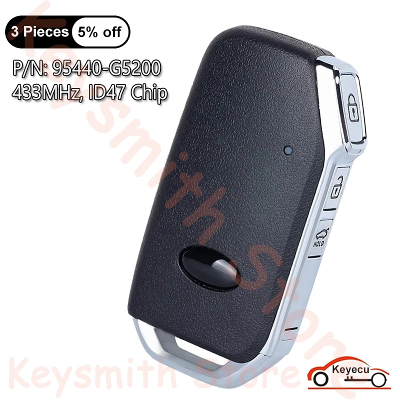 KEYECU 3 Buttons 433MHz ID47 Chip for Kia Niro 2020 2021 Auto Proximity Smart Remote Control Key Fob P/N: 95440-G5200