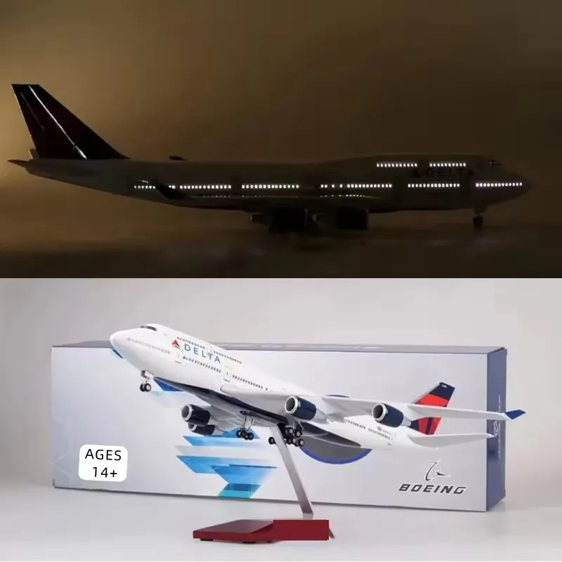 

1/150 Scale B747 Airplane Model Delta Air Lines 47cm Die-cast Resin Airplane With Led Lights And Wheels For Decoration Or Gifts