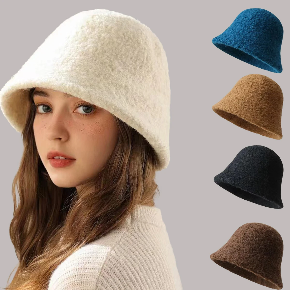 Autumn Winter Hats for Women New Classic Simple Wool Lamb Bucket  Warm Fisherman Cap Versatile Fashion Japanese Ladies Pannama