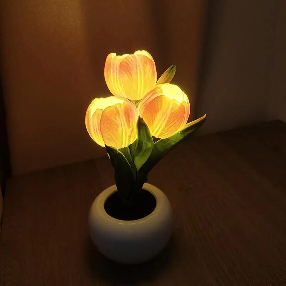 LED Tulip Lamp Night Romantic Potted Tulips Table Lamp Atmosphere Simulation Flower Bedside Lamp Xmas Wedding Party Decorations
