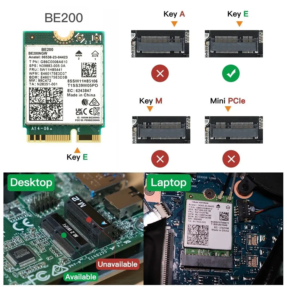 

B57A WIFI 7 BE200 BE200NGW Wi-Fi карта + антенна BT 5.4 802.11AX трехдиапазонный беспроводной сетевой адаптер M.2 NGFF для Win10/11