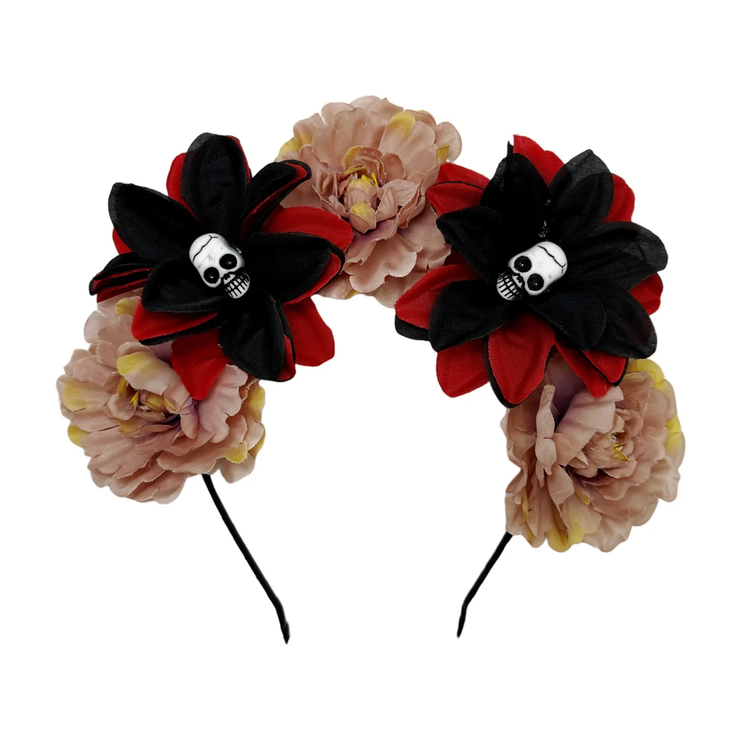 Ein Gotischer Haarschmuck für Damen - Doppeltes Totenkopf- und Zucker-Schädel-Design, Ideal als Kopfschmuck für den Tag der Toten – Detail 12