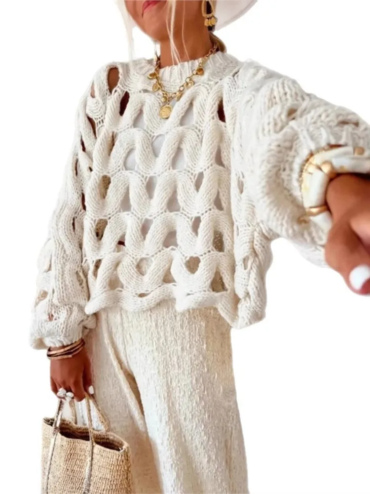 المرأة عارضة الصلبة الشاطئ الجوف خارج طويلة الأكمام سترة البلوز جديد الخريف أزياء أنيقة حزب عطلة سترة البلوز