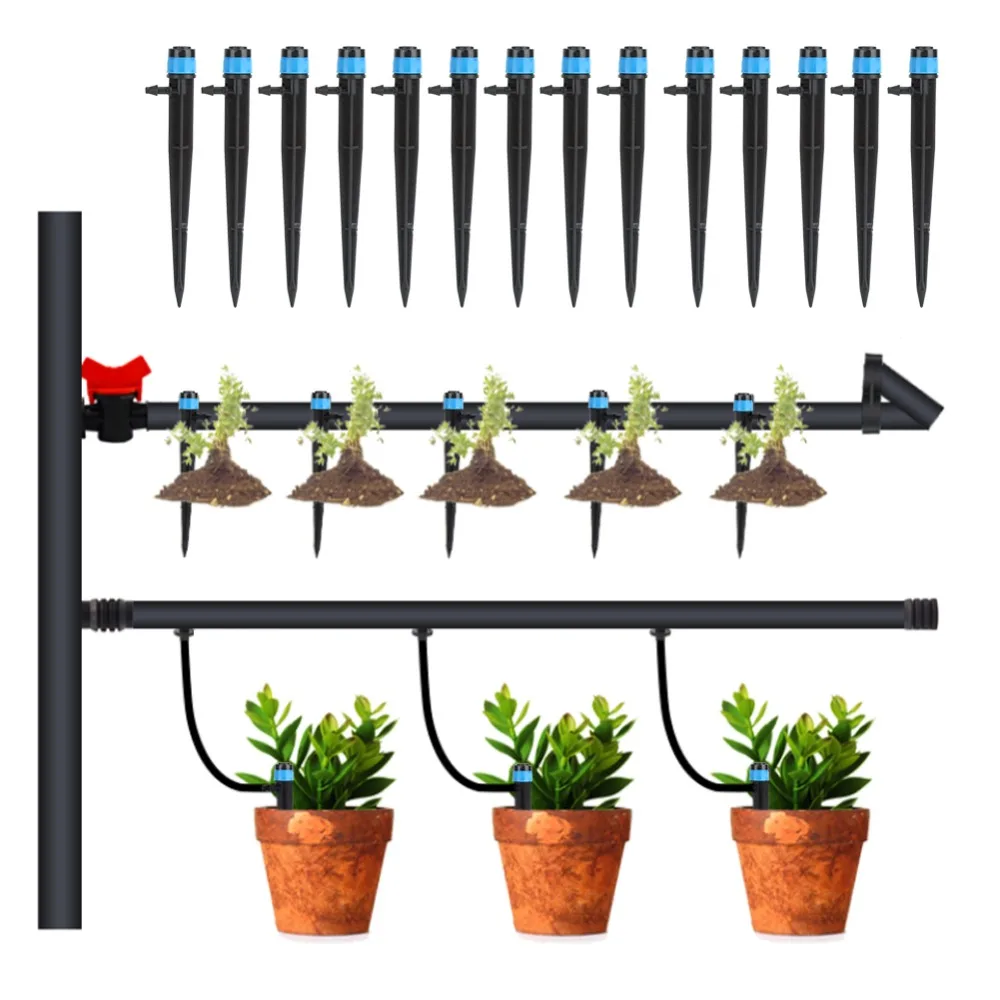 100Pcs Plastic Irrigation Dripper Black 1/4 Inch Tubing Compatible Irrigation Emitters Easy To Install 360 Degree Watering