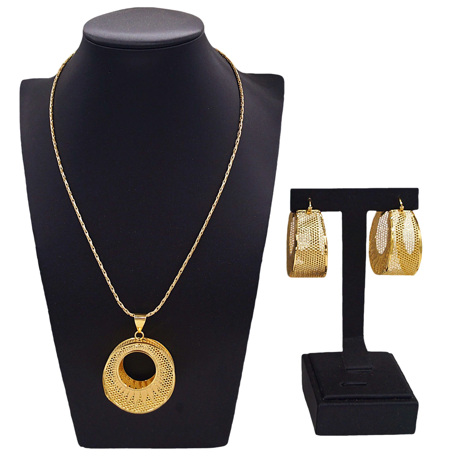 Yuleili new fashion 24K gold-plated jewelry two-piece set simple style high-grade casual necklace earrings ladies party accessor