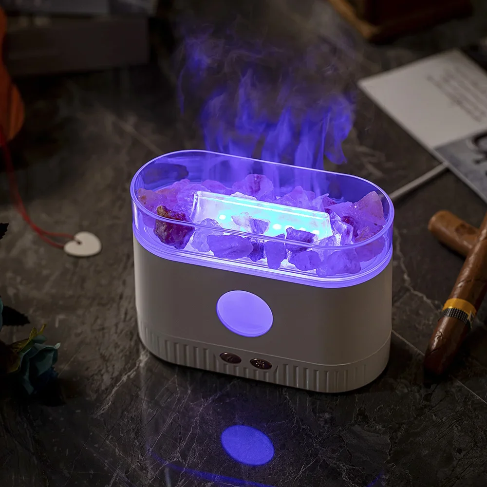 Humidificador de aire ultrasónico, generador de niebla fría, nebulizador LED de aceite esencial, efecto 3D, lámpara de llama con sal del himalaya