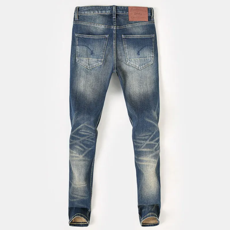 Italian Style Fashion Men Jeans High Quality Retro Blue Elastic Stretch Slim Fit Ripped Jeans Men Vintage Designer Denim Pants