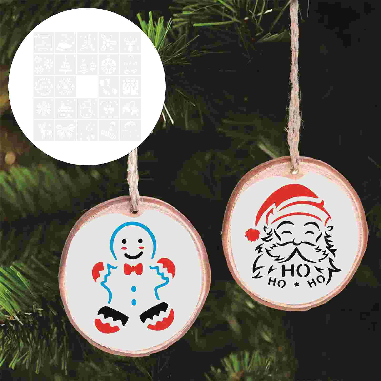 24 Pcs Template Reusable Craft Templates DIY Drawing Christmas Painting Stencils Xmas Plastic Hollow Artistic