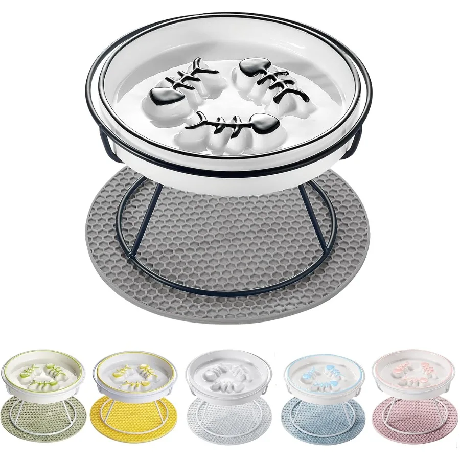 

Модернизация WhiskerFatigueFree Миска для медленной кормушки для кошек Поднятая миска для кошек Улучшенный дизайн Защита от рвоты способствует пищеварению и предотвращает ожины