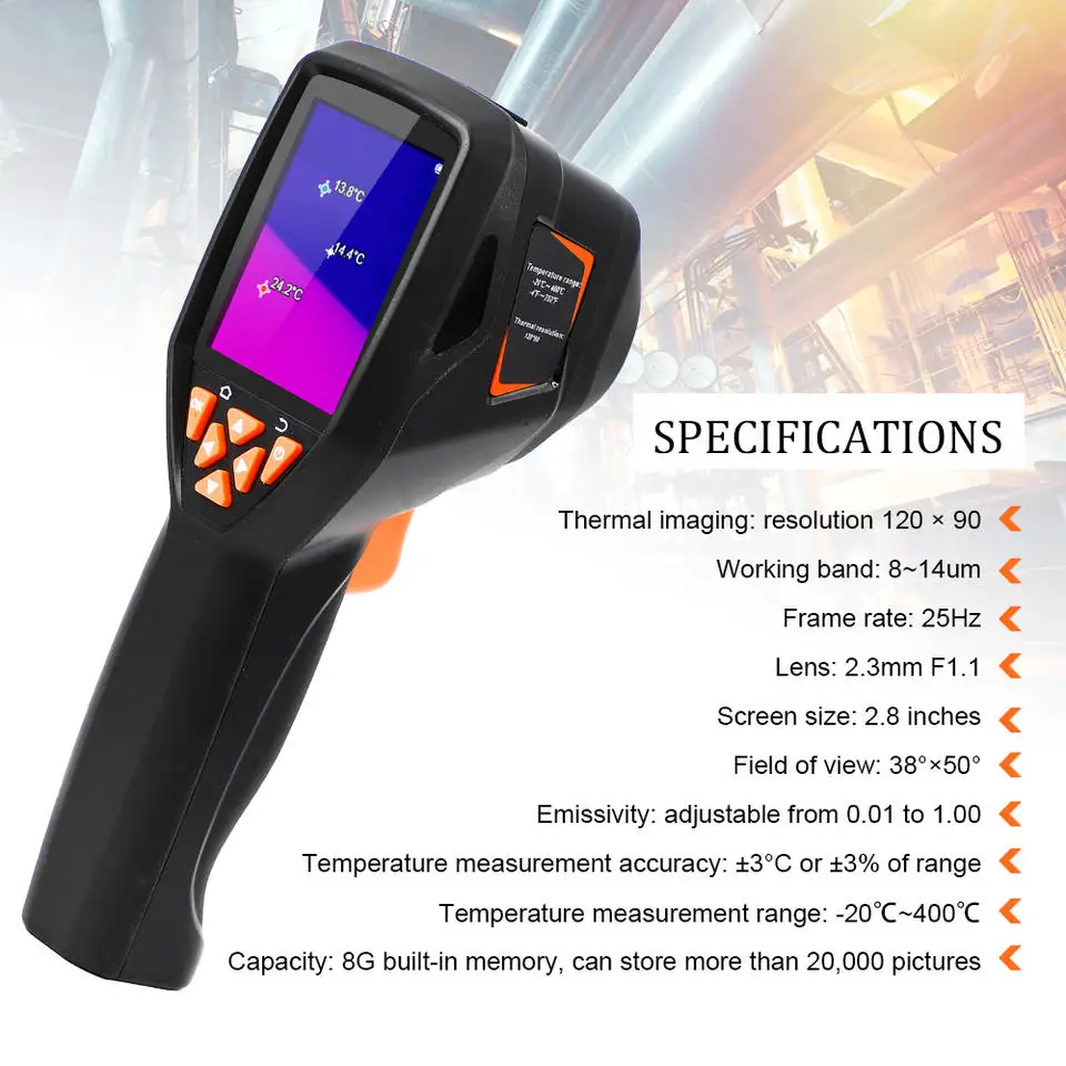VICTOR 320 Resolution 120x90 Emissivity 0.01 To 1.00 Adjustable Lens 2.3mmF1.1 8G Memory 2.8 Inch Thermal Imaging Camera