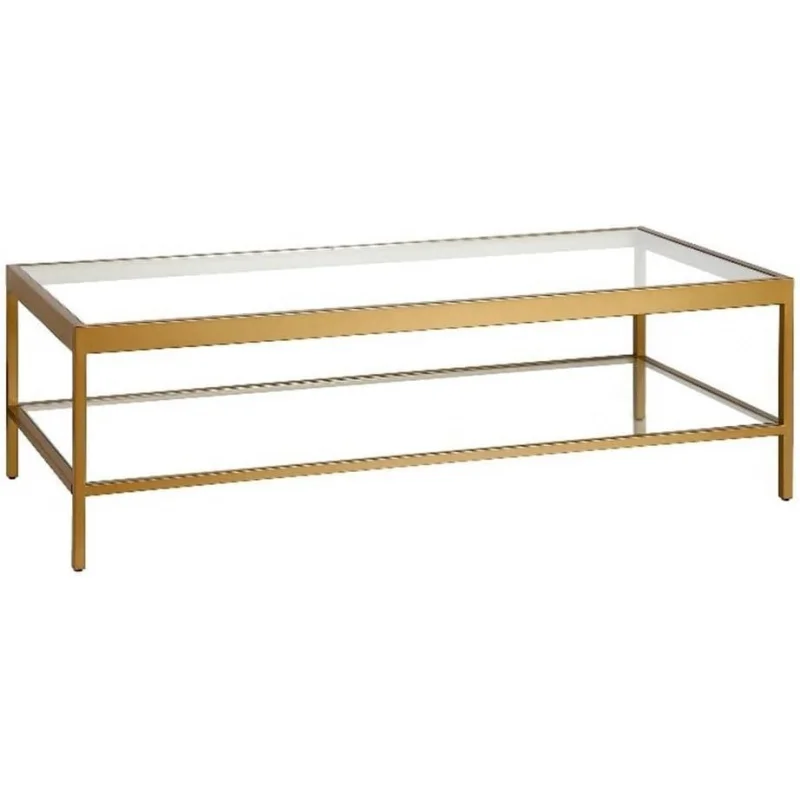 

54 Inch Wide Rectangular Coffee Table, Modern Brass Frame Center Table, Minimalist Accent Coffee Table Living Room, Studio A