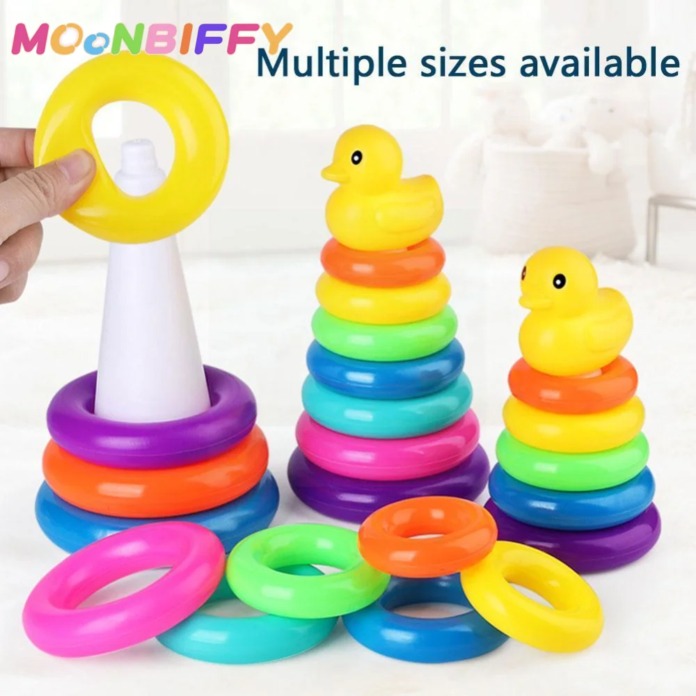 Children\'s Little Yellow Duck Rainbow Tower Stacking Circle Baby Early Childhood Education Puzzle Ring Montessoris Toy Kids