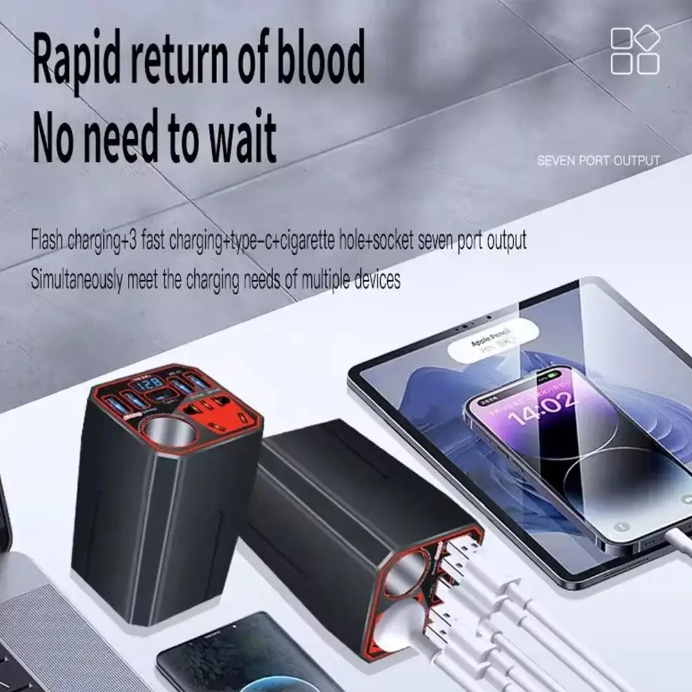 

Автомобильный инвертор мощности 12/24 В до 220 В с 7-портовым дисплеем выходного напряжения QC3.0/PD, универсальная быстрая зарядка для грузовиков, доступ к автомобилю D3X4