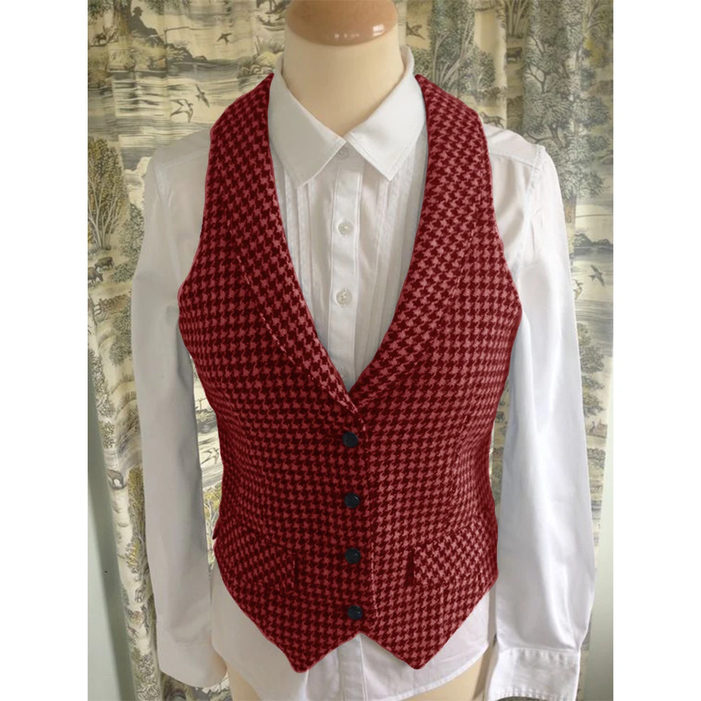 Shawl Lapel Sleeveless Vests for Women Vest Suit White Plaid Houndstooth Vintage Women's Waistcoat Woman Clothing Jackets