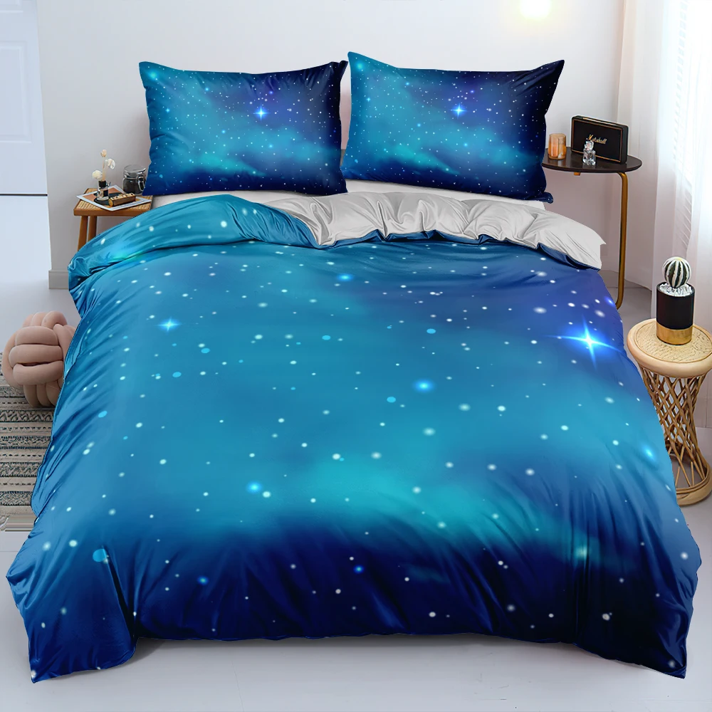 Luxury Galaxy Dark Blue Bedding Set Twin Full Queen King Size Duvet/Quilt Cover Set Shining Stars Starry Sky Comforter Cover