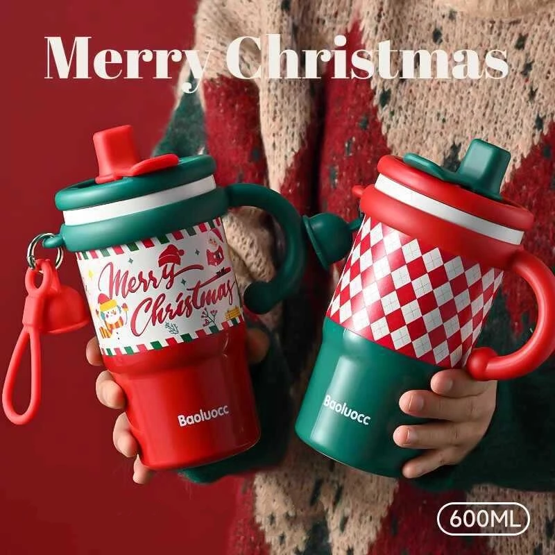 

600ml Thermal Water Bottle Creative Leak Proof Coffee Tumbler with Handle Stainless Steel Outdoor Insulated Mug Christmas Gifts