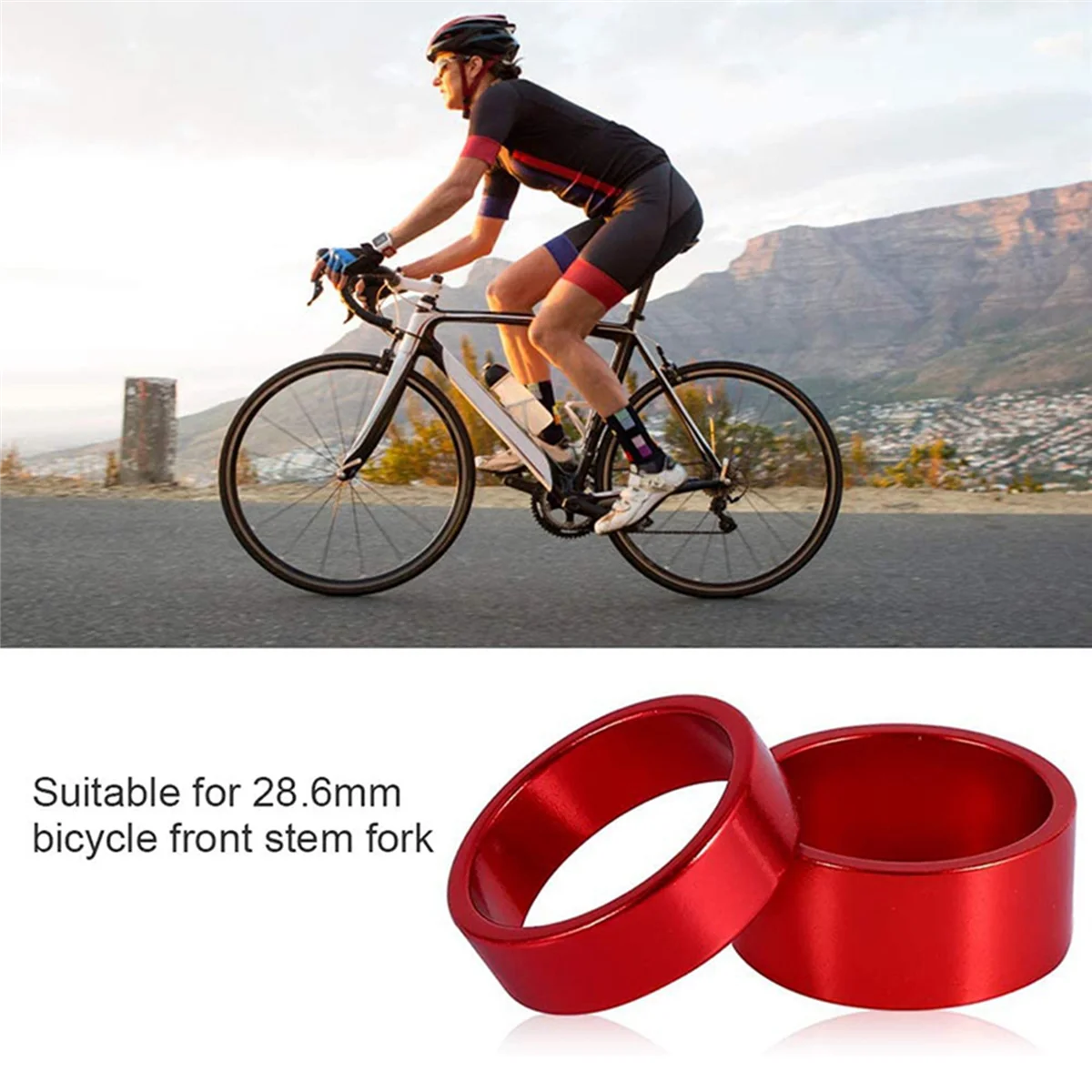 A72Z 20Pcs 5/10/15/20mm Aluminum Alloy Headset Stem Spacer 28.6mm Fork Washer Cap for Road Bike Cycling,Red