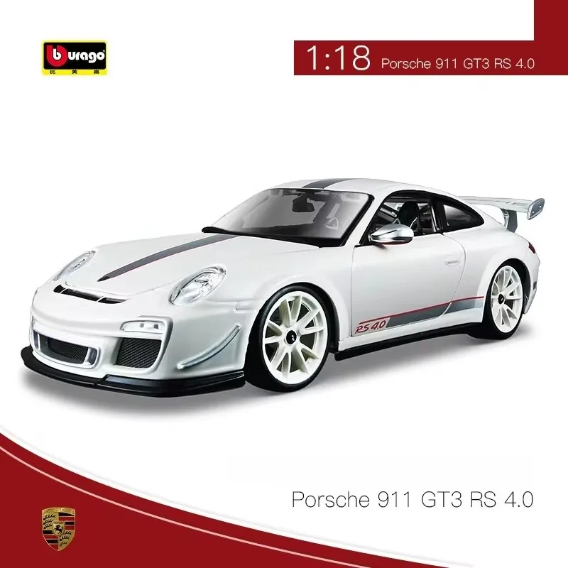 Bruago 1:18 Porsche 911 Gt3 White Blue Die Cast Alloy Car Model Nostalgic   Desktop decorations collecting toys and gifts