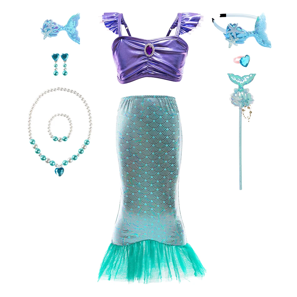 

Christmas Gift Baby Girl Mermaid Princess Dresses Sets Girls Navidad Party Fishtail Gown Kids Halloween Merman Cosplay Dress Set