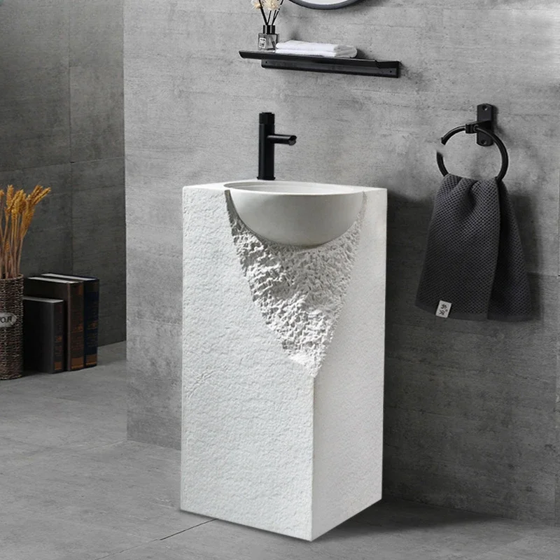 Creative artificial stone pillar style wash basin for household use, simple and modern integrated wash basin,vertical wash basin