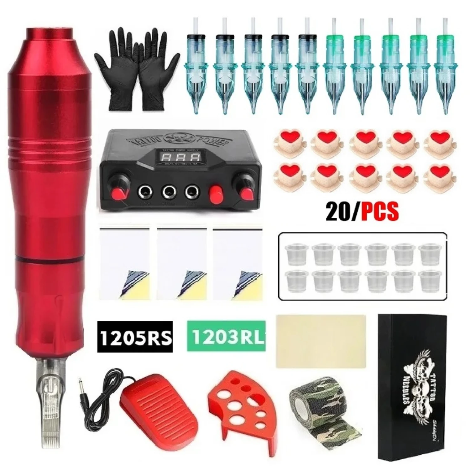 

Rotary Tattoo Pen Kit Tattoo Power Supply Pedal With 10Pcs Cartridges Needle Tattoo Beginner Professional Tattoo Machine Set