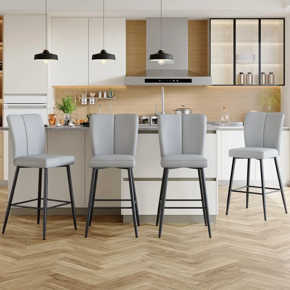 

Counter Height Bar Stools Set of 4,27''Kitchen Island Stools with Back,Grey Barstools with Sturdy Metal Legs,Modern Bar Stools