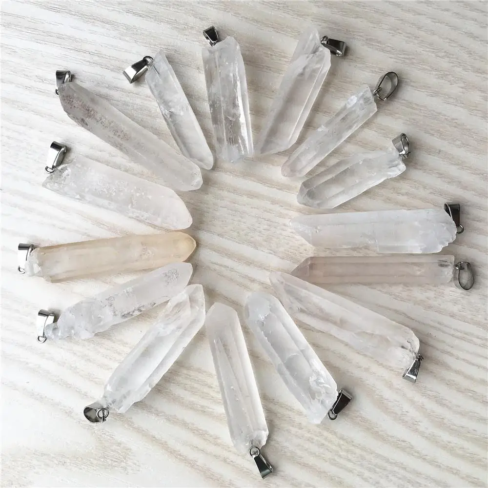 10pcs chakra pendant Natural drusys stone quartz pendant Raw ore white crystal column point healing crystals diy jewelry making