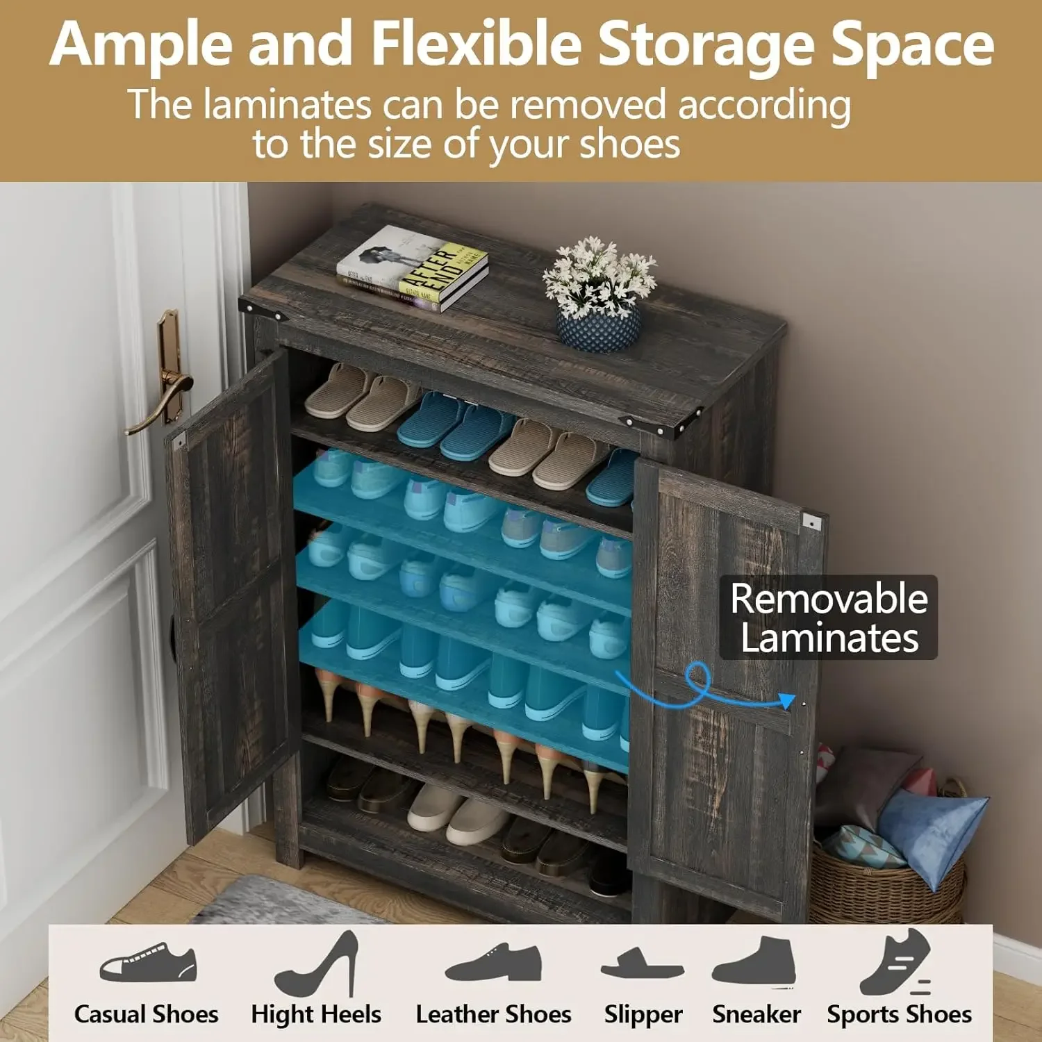 [Цена со скидкой, горячая распродажа! ]Шкаф для обуви с дверцами, 7-уровневый 28-парный шкаф для хранения обуви для прихожей, скрытый узкий шкаф для обуви