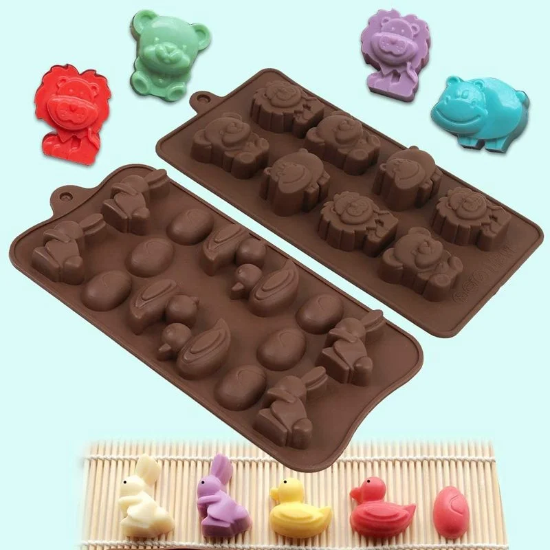 Cartoon Silicone Chocolate Mold Animal Lion Bear Shape Chocolate Candy Ice Cubes Children\'s Food Supplement Party Baking Tools