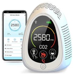 Wi fi portátil combo co2 e detector de fumaça incêndio qualidade do ar medidor de dióxido carbono mini analisadores co2 alarme fumaça monitor co2