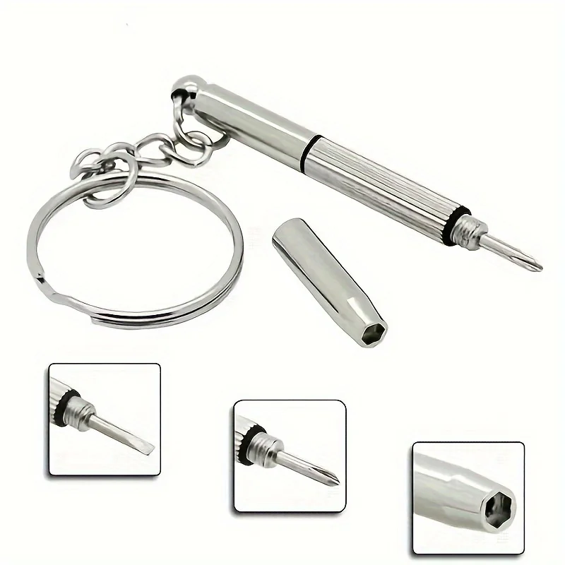 2Pcs Multifunctional Mini Screwdriver 3in1 Slotted Cross Hex Screw Driver Glasses Phone Watch Screw Repair Keyring Tool