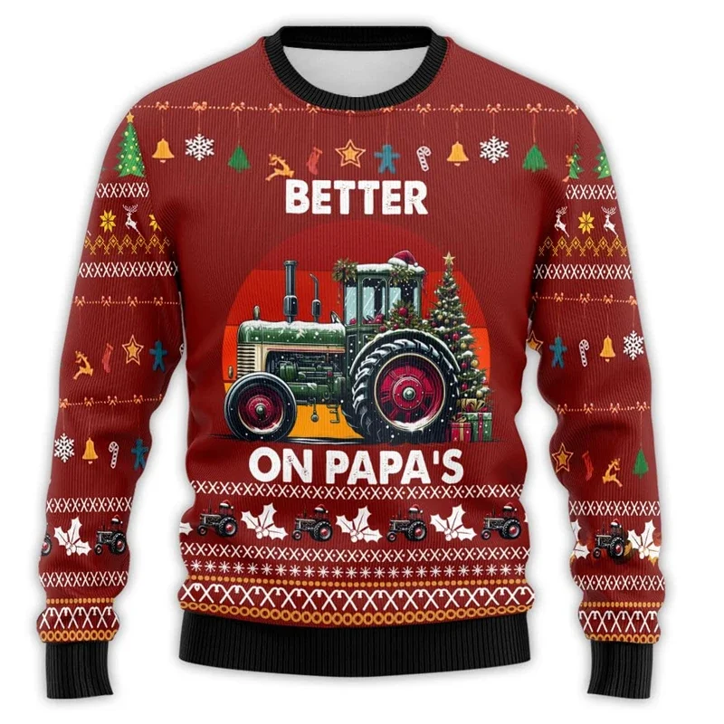 Farm Tractor Santa Claus Graphic Sweatshirts Casual Man Ugly Christmas Sweater Funny Gifts Pullovers Unisex Tracksuit Sweaters