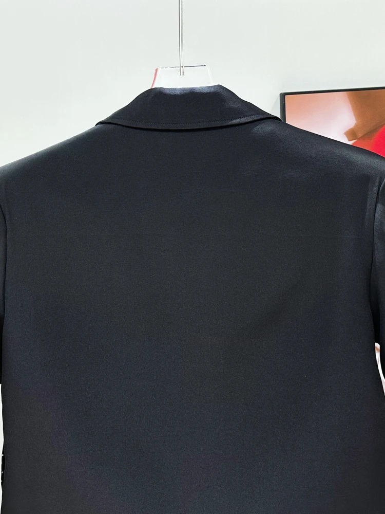 2025 Summer New High-end Coats Male Zipper Decoration Hot Diamond Short Sleeve Black Jackets Trousers Men's Pearl Pants Sets