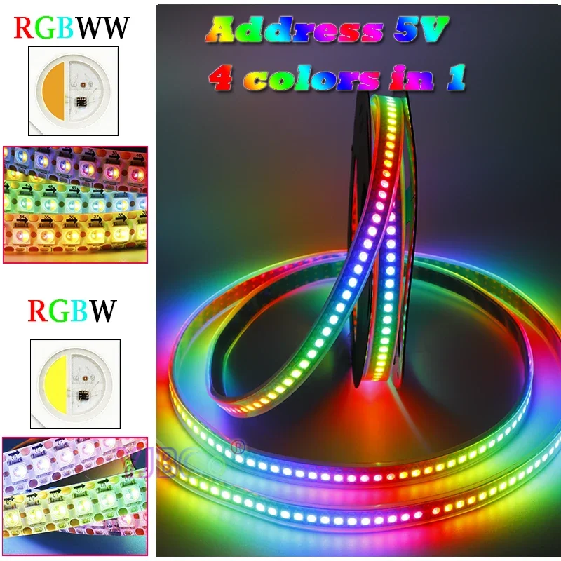 Addressable pixles IC SK6812 RGBW RGBWW LED Strip 30/60/144 leds/m 5V DC 4 colors in 1 Light bar SMD 5050 RGB White Lamp Tape