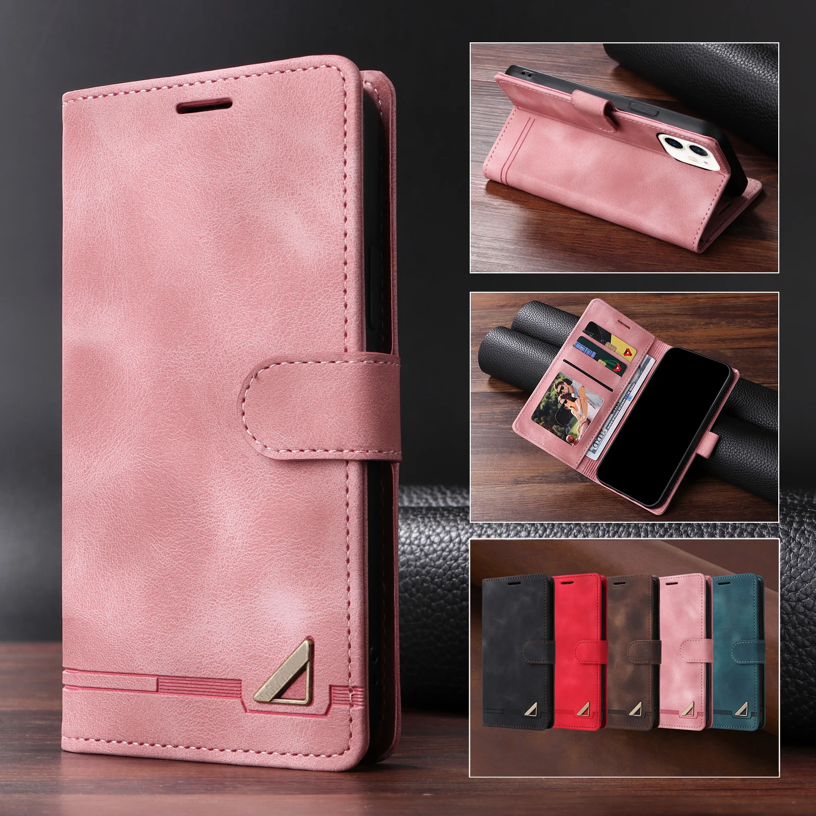 Flip Leather Case For iPhone 16 15 14 13 12 11 Pro Max XR XS Max SE 2022 8 7 Plus Mini Luxury Wallet Card Slot Stand Phone Cover