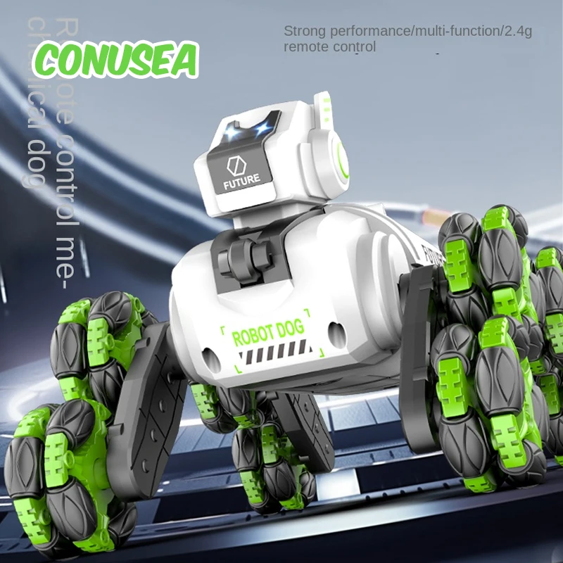 Rc Puppy Robot Electronic Stunt Dog Light Dual Mode Music Song Drift Mechanical Animals Spray Control for Kids Boys Gifts