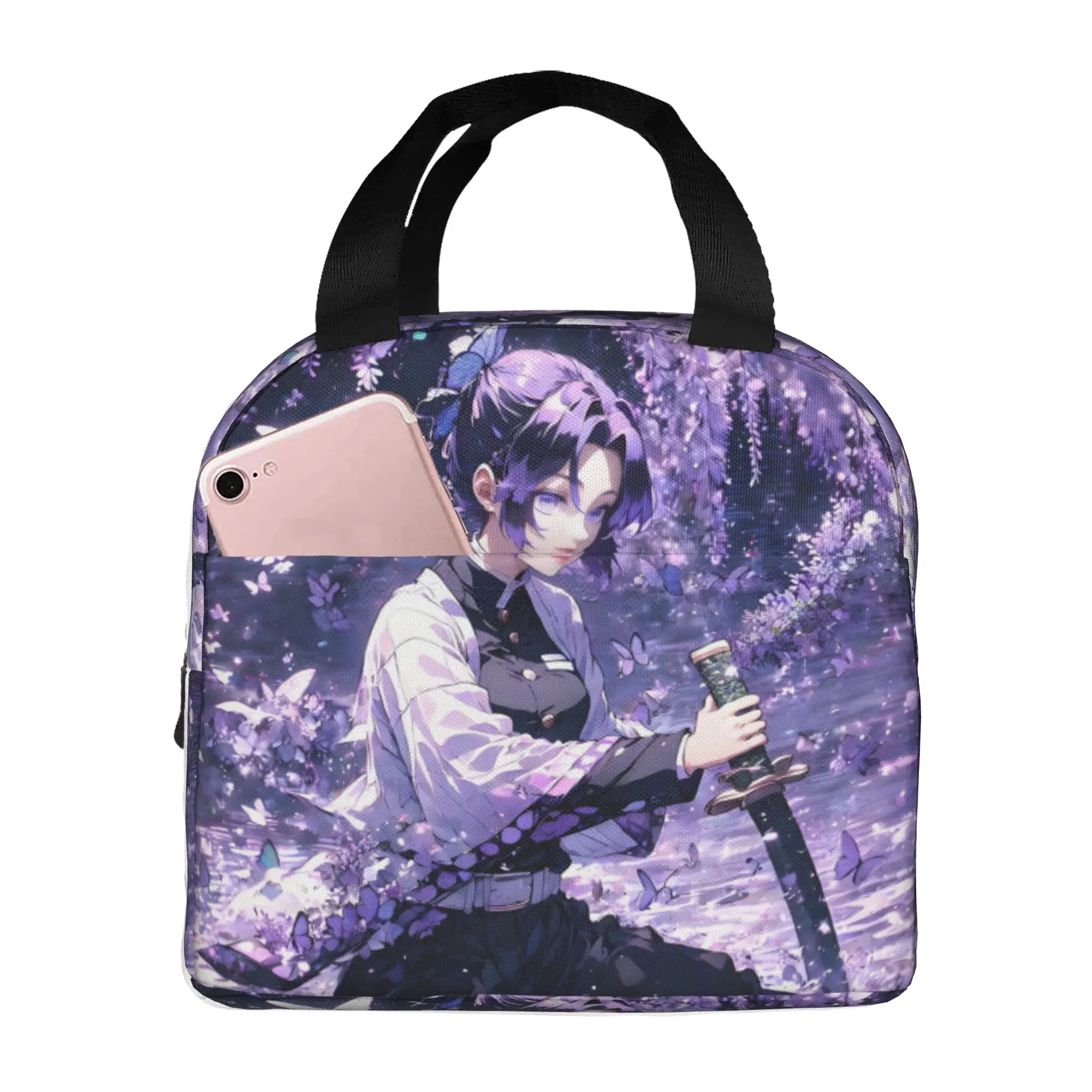 Custom Comic Demon S-Slayer Insulated Lunch Bag for Women Waterproof Kocho Shinobu Thermal Cooler Bento Box Office Picnic Travel view 2